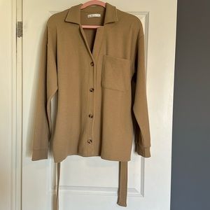 Oak and Fort Rib-knit Button Up Top